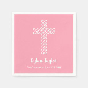 White Cross on Pink Religious Napkin