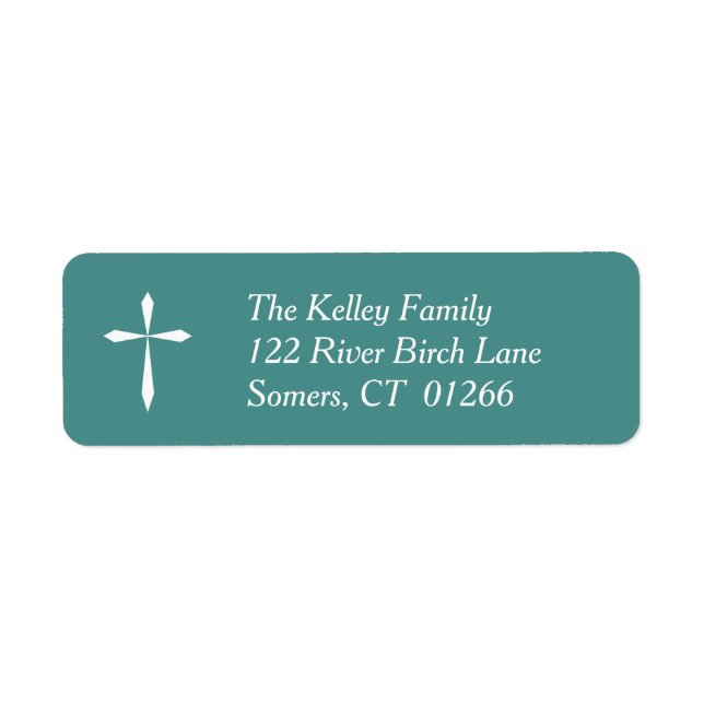 White Cross Religious Address Label, Teal (Front)