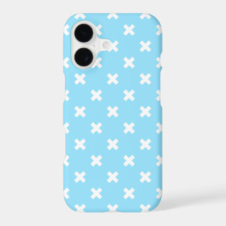 White cross stitches on baby blue