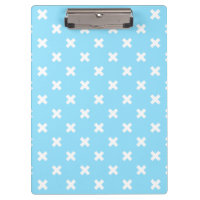 White cross stitches on baby blue