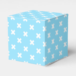 White cross stitches on baby blue favour box