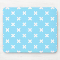 White cross stitches on baby blue