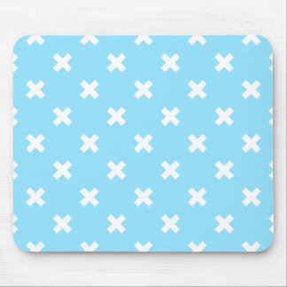 White cross stitches on baby blue mouse pad