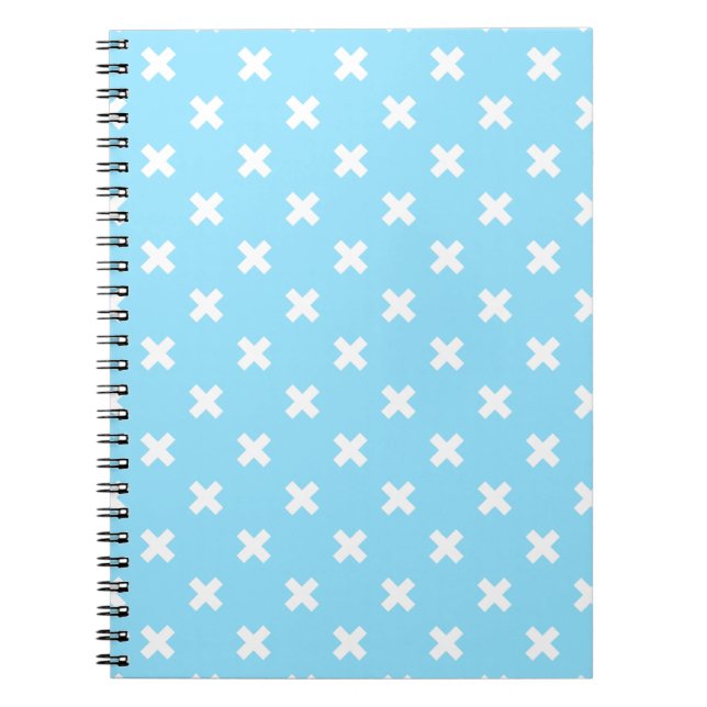 White cross stitches on baby blue notebook (Front)