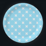 White cross stitches on baby blue paper plate<br><div class="desc">White cross stitches on baby blue</div>