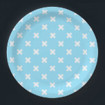 White cross stitches on baby blue paper plate<br><div class="desc">White cross stitches on baby blue</div>