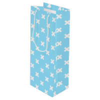 White cross stitches on baby blue