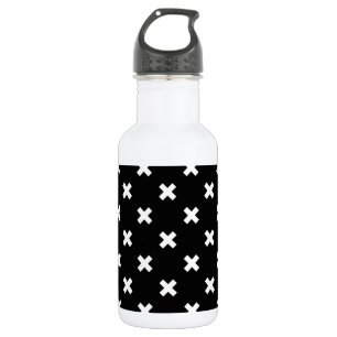 White cross stitches on black 532 ml water bottle