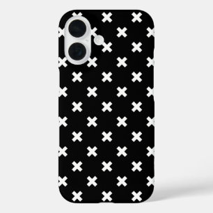 White cross stitches on black iPhone 16 case