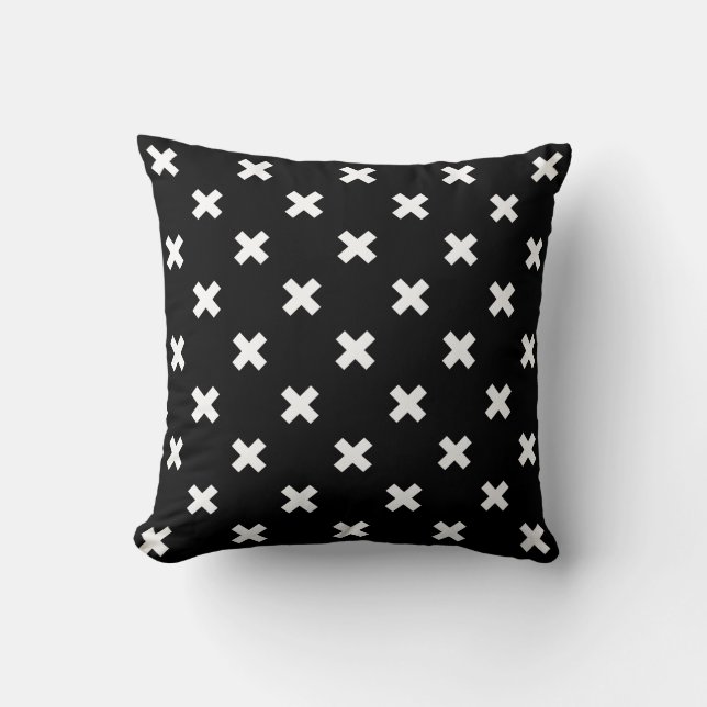 White cross stitches on black cushion (Front)
