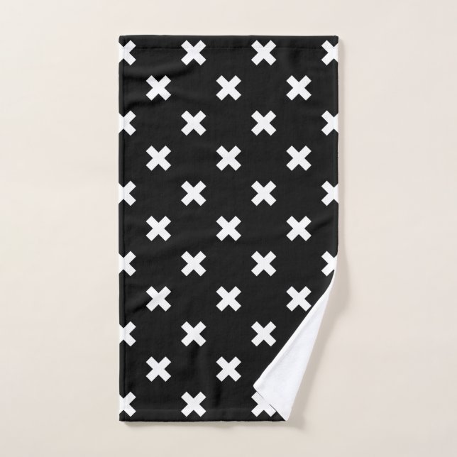 White cross stitches on black hand towel (Hand Towel)