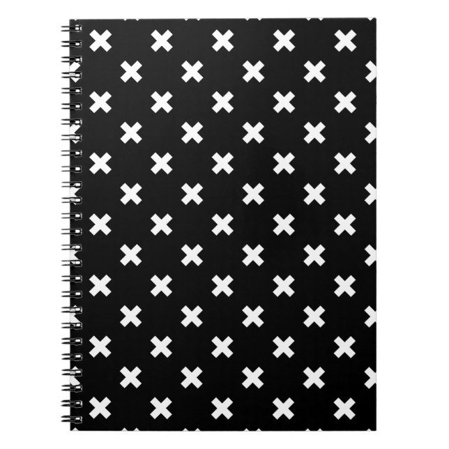 White cross stitches on black notebook (Front)