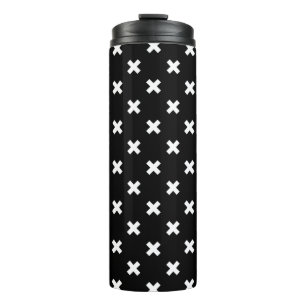 White cross stitches on black thermal tumbler