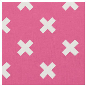 White cross stitches on fuchsia fabric