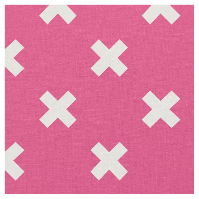 White cross stitches on fuchsia fabric (Close Up)