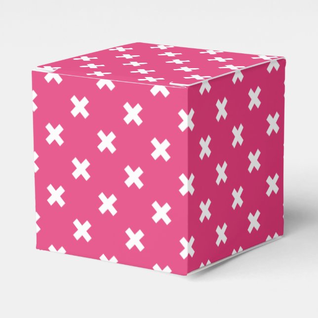 White cross stitches on fuchsia favour box (Front Side)