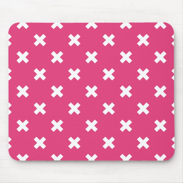 White cross stitches on fuchsia mouse pad (Front)