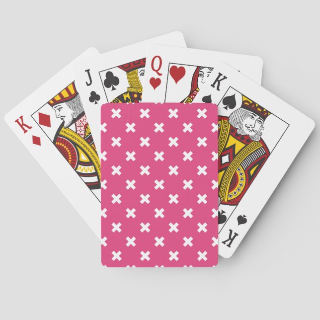 White cross stitches on fuchsia playing cards (Back)