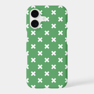 White cross stitches on green