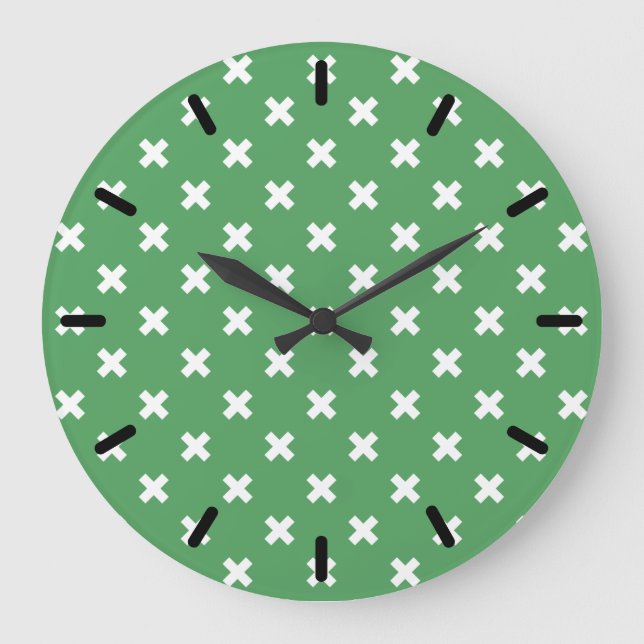 White cross stitches on green large clock (Front)