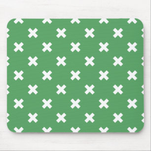 White cross stitches on green mouse pad