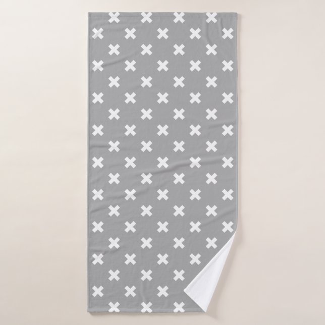 White cross stitches on grey bath towel (Bath Towel)