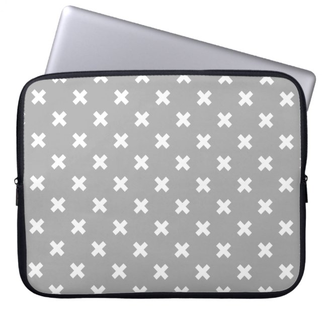 White cross stitches on grey laptop sleeve (Front)