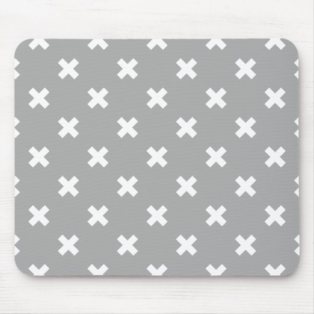 White cross stitches on grey mouse pad (Front)