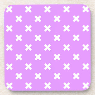 White cross stitches on lilac coaster