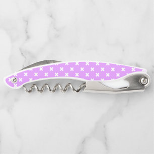 White cross stitches on lilac corkscrew