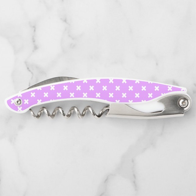White cross stitches on lilac corkscrew (Back)