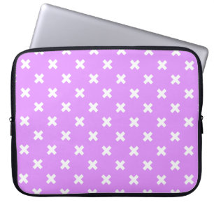 White cross stitches on lilac laptop sleeve