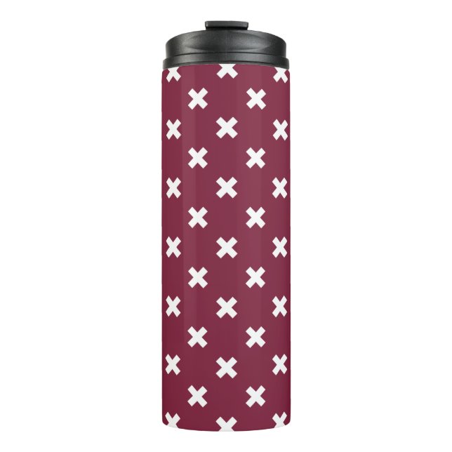 White cross stitches on mulberry thermal tumbler (Front)