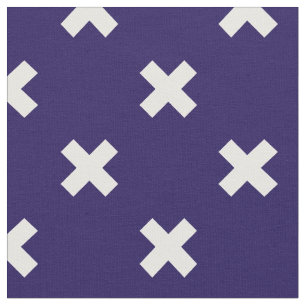 White cross stitches on navy blue fabric