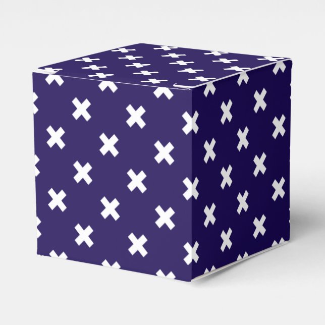White cross stitches on navy blue favour box (Front Side)