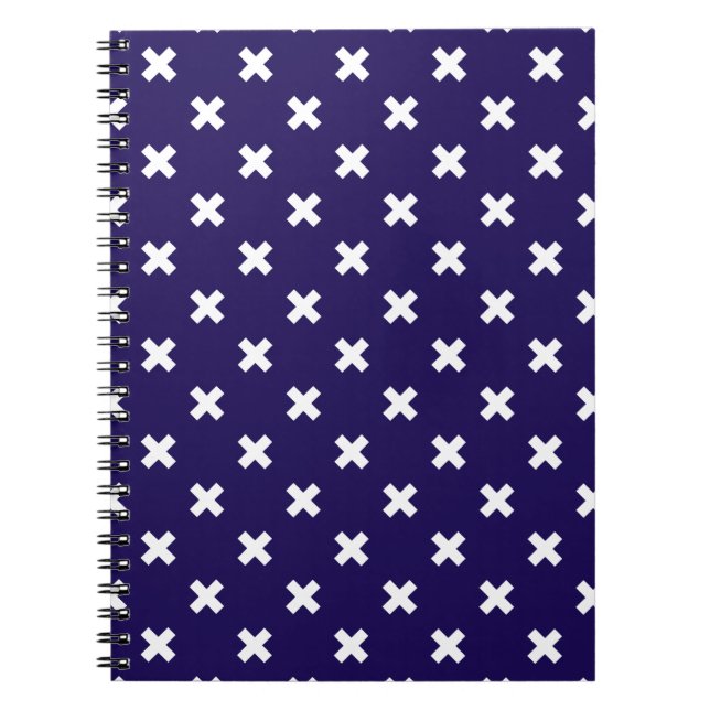 White cross stitches on navy blue notebook (Front)