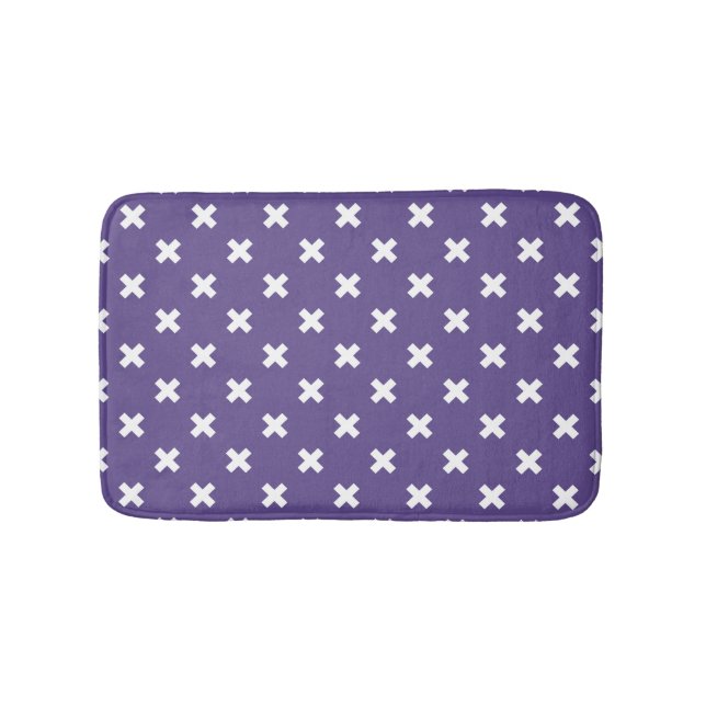 White cross stitches on ultra violet bath mat (Front)
