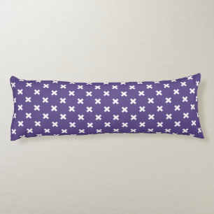 White cross stitches on ultra violet body cushion