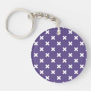 White cross stitches on ultra violet key ring