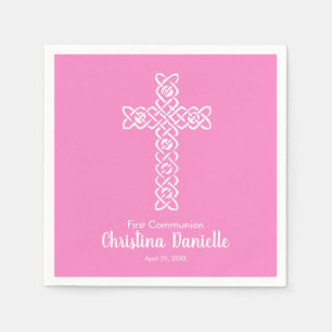 White Cross Taffy Pink Girl's Communion Religious Napkin