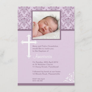 White Cross Vintage Christening Invitations