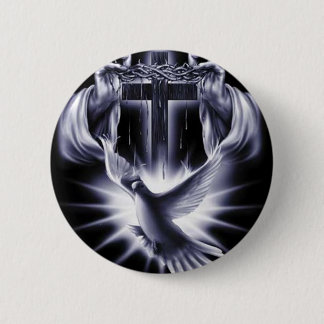 White Cross with Dove 6 Cm Round Badge