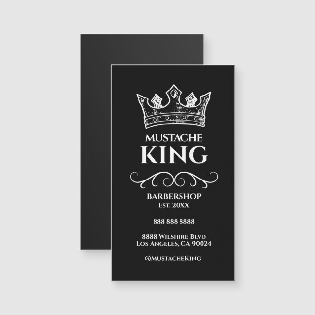 White Crown King Moustache Barbershop Magnet Card (Front/Back)