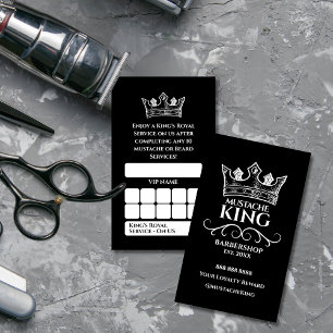 White Crown King Moustache Barbershop Reward Loyalty Card