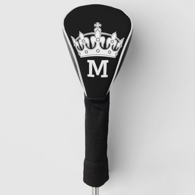 White Crown Monogram Personalised Golf Head Cover (Front)
