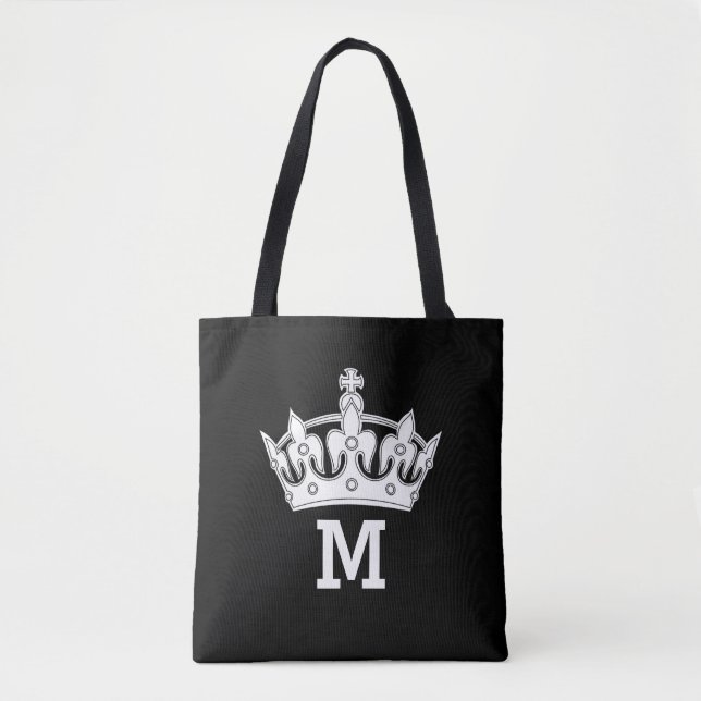 White Crown Monogram Personalised Tote Bag (Front)
