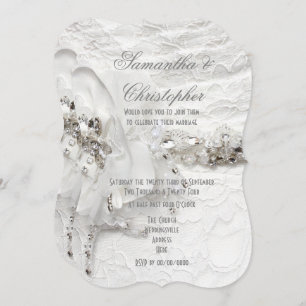 White crystal diamond brides dress wedding invitation