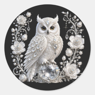 White Crystal Pearl Owl Classic Round Sticker