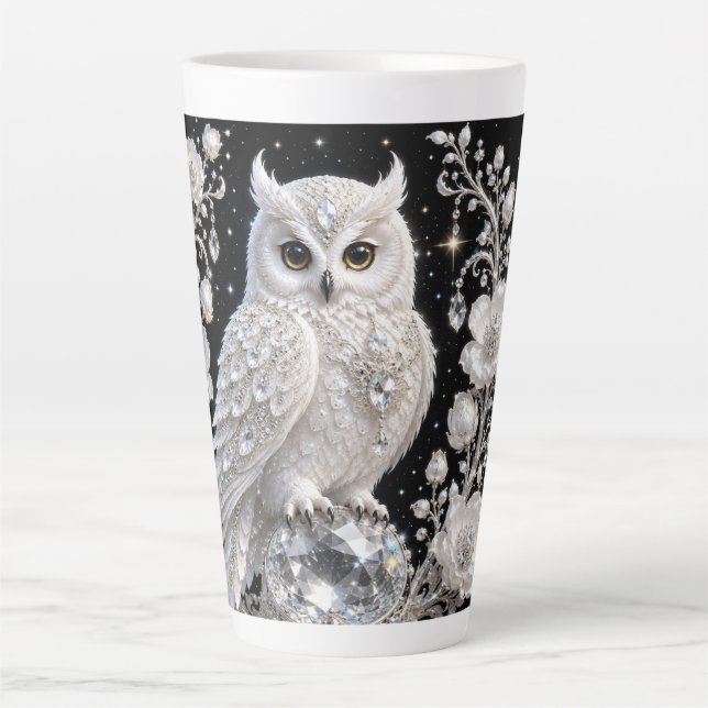 White Crystal Pearl Owl Latte Mug (Front)