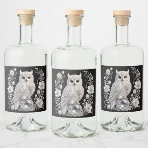 White Crystal Pearl Owl Liquor Bottle Label